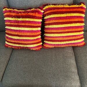 Pier 1 Red and Yellow Striped Accent Pillows